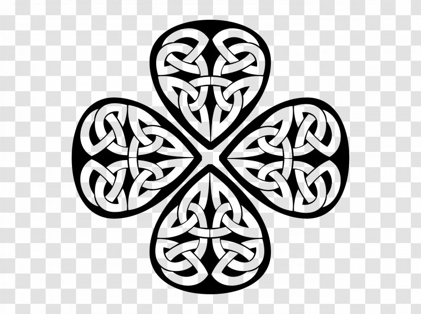 Ireland Shamrock Four-leaf Clover Clip Art - Logo - Black And White Woven Transparent PNG