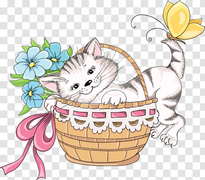 Drawing Basket Flower Clip Art - Carnivoran - Cartoon Cat Transparent PNG