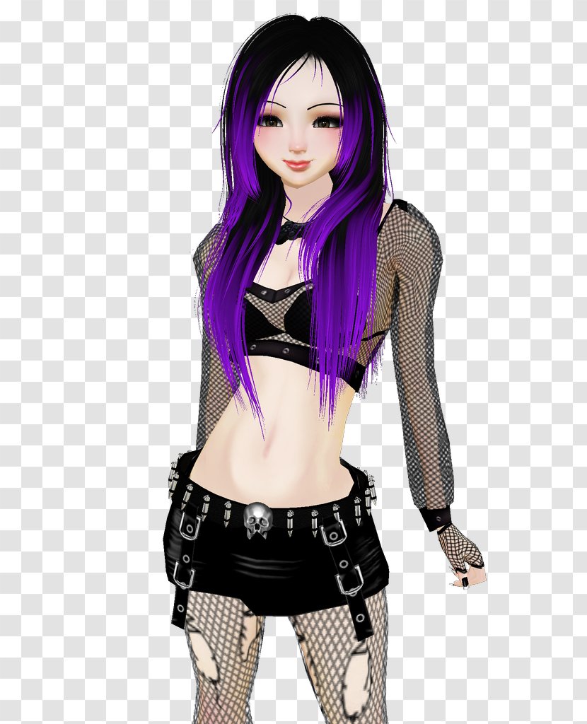 Black Hair Costume Purple - Watercolor - Design Transparent PNG