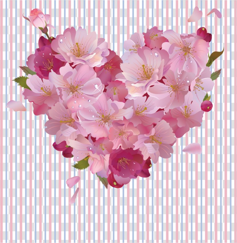 Pink Flowers Heart Clip Art - Cut - Wedding Transparent PNG