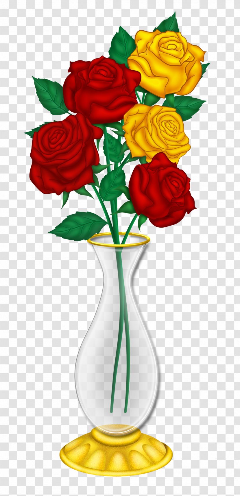 Vase Flower Rose Clip Art - Order - Beautiful With Red And Yellow Roses Picture Transparent PNG