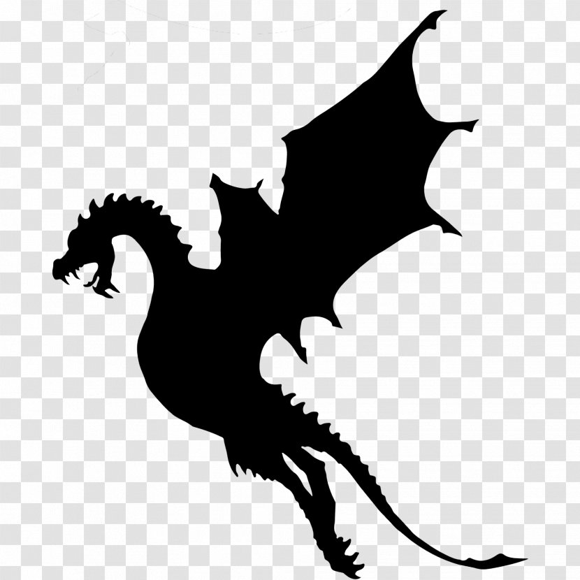 Dragon - Silhouette - Blackandwhite Stencil Transparent PNG