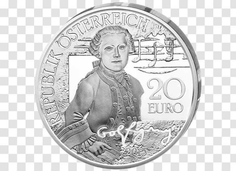 Coin Wolfgang Amadeus Mozart Silver Child Prodigy Monete Da 20 Euro Italiane - Commemorative Transparent PNG