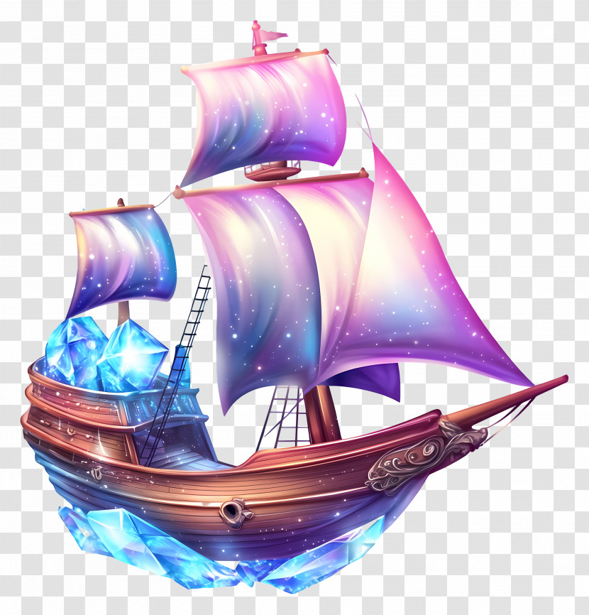 Celestial Fantasy Pirate Ship - Fantasy Ship With Colorful Sails Transparent PNG