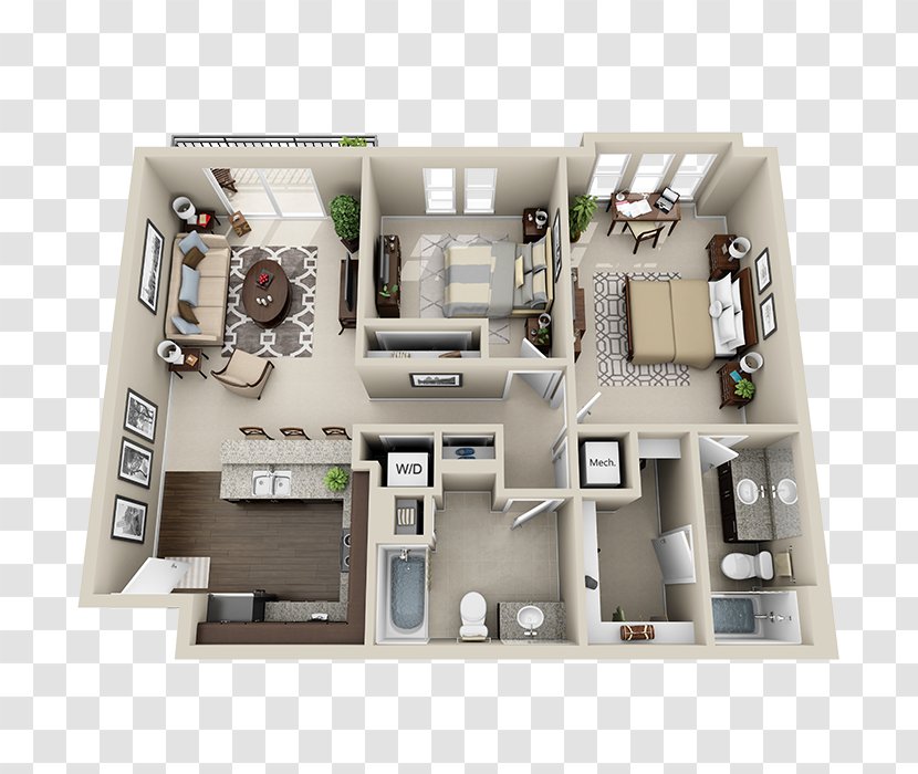 House Plan Apartment 3D Floor - Bedroom Transparent PNG