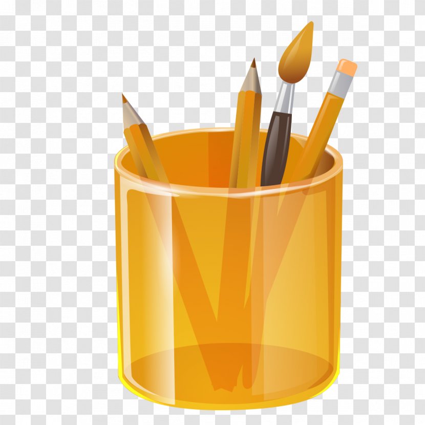 Pen Brush Pot - Pencil - Yellow Clip Transparent PNG