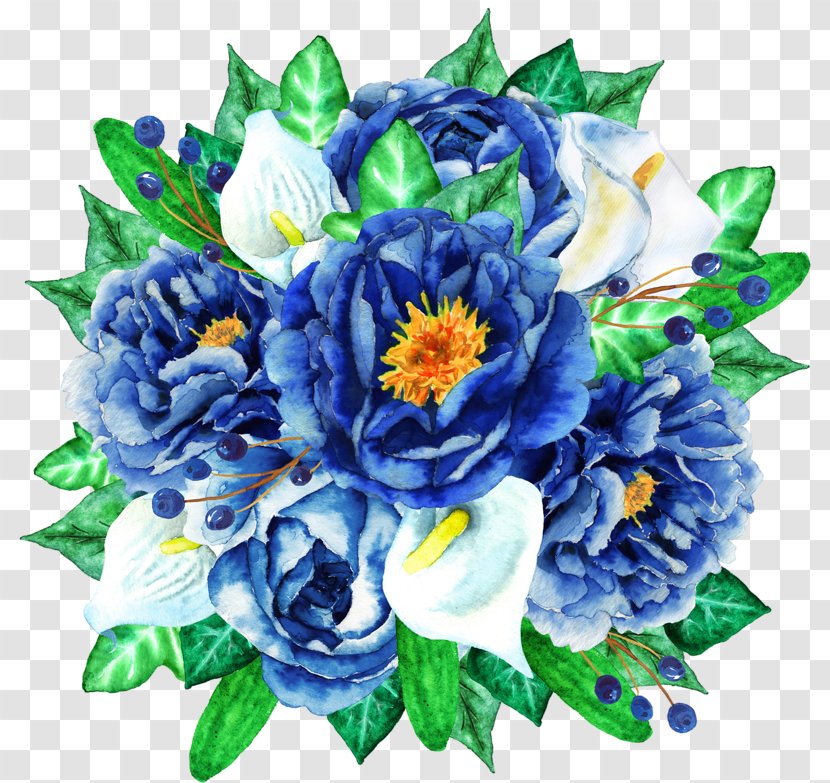 Flower Blue Clip Art - Floral Design - Hand-painted Bouquet Transparent PNG