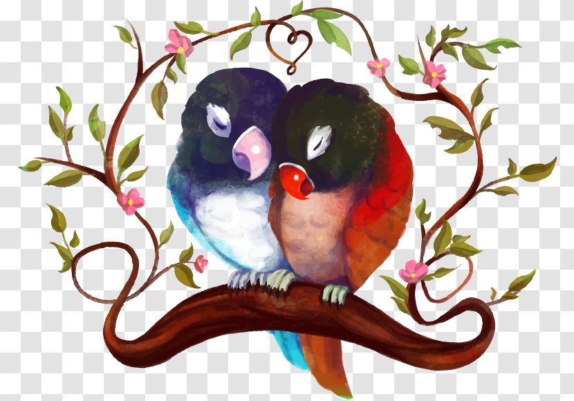 Lovebird Parrot - Bird - Vector Painted Peony Nestled Transparent PNG