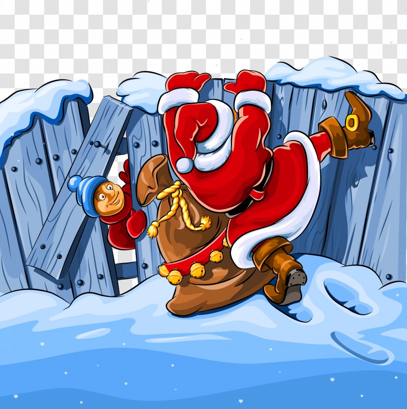 Santa Claus Christmas Royalty-free Clip Art - Photography - Cartoon Over The Wall Transparent PNG