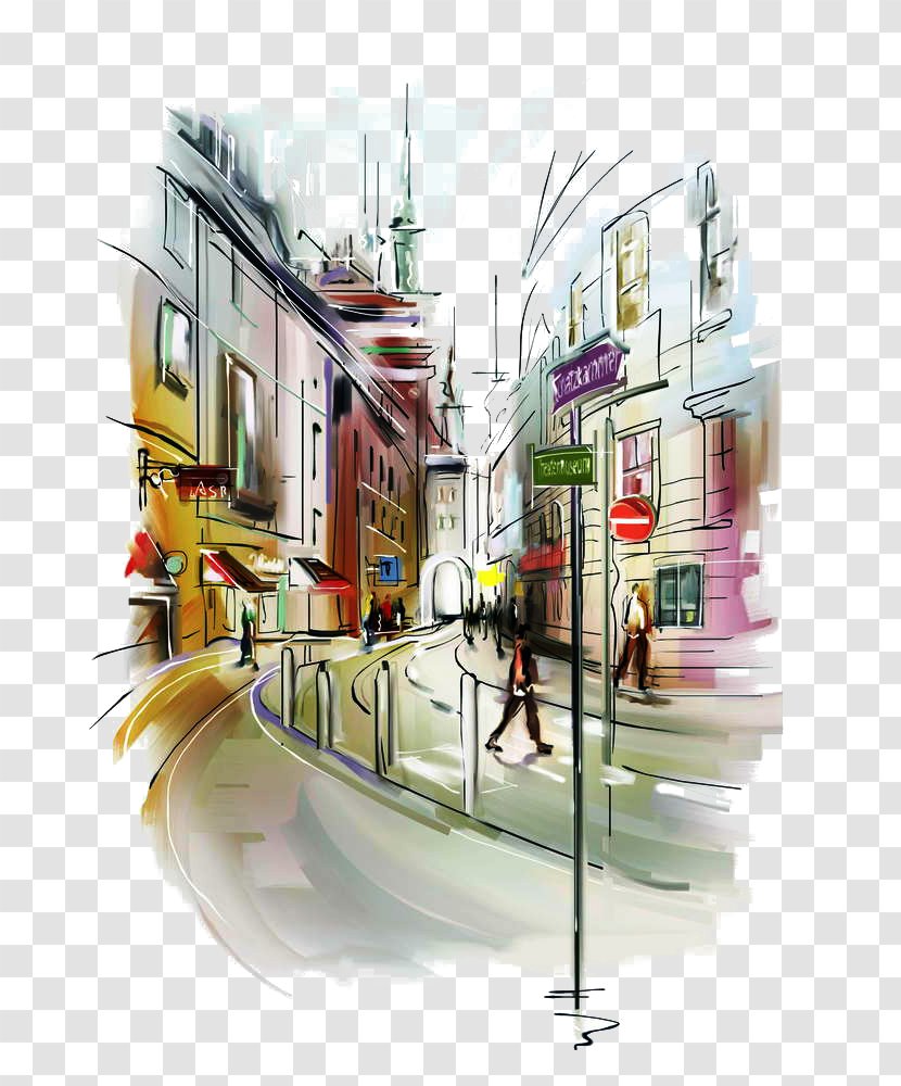 Watercolor Painting Canvas Art - Architecture - мужчина Transparent PNG