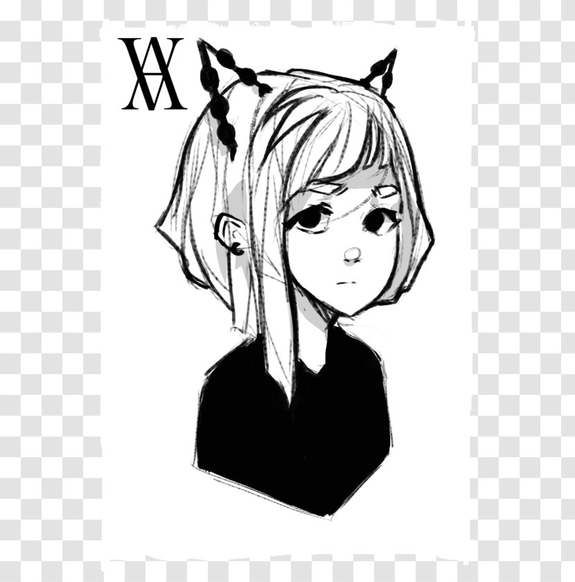 Black Hair White Line Art Sketch - Tree Transparent PNG