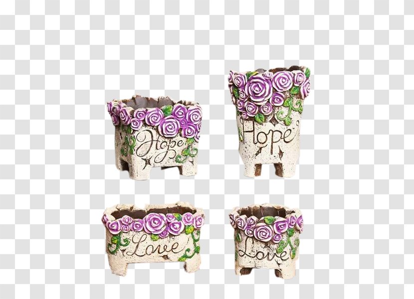 Flowerpot Clip Art - Container - A Family Of Four Rose Pattern Pots Transparent PNG