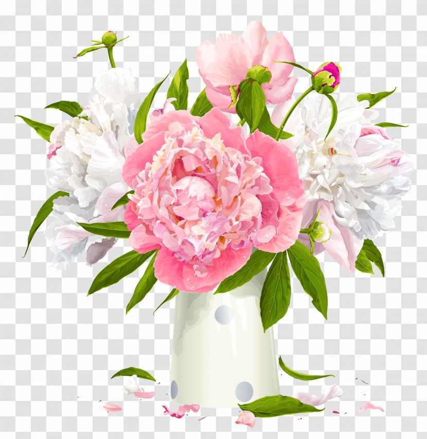 Peony Flower Clip Art - Pink Flowers - Vase With White And Peonies Clipart Transparent PNG