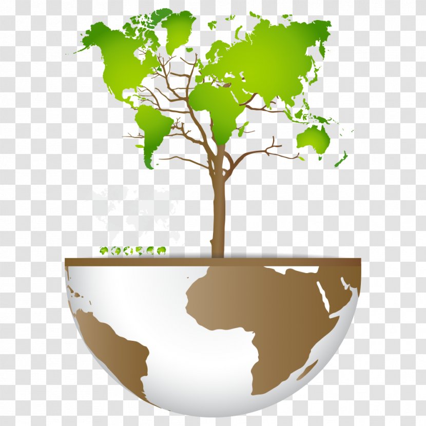 World Map Illustration - Flowerpot - Energy And Environmental Protection Transparent PNG