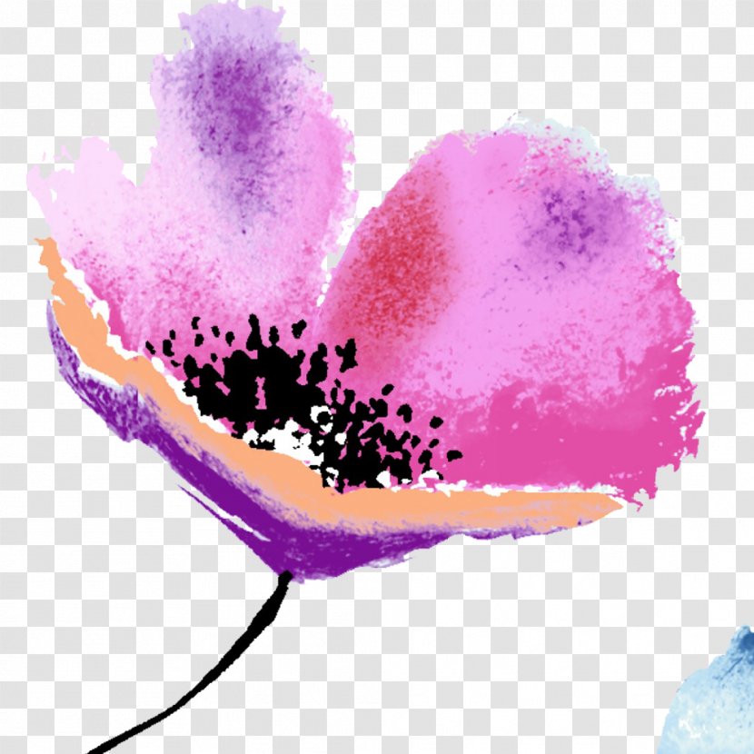 Ink Wash Painting Watercolor - Pink - A Hand-painted Purple Hibiscus Transparent PNG