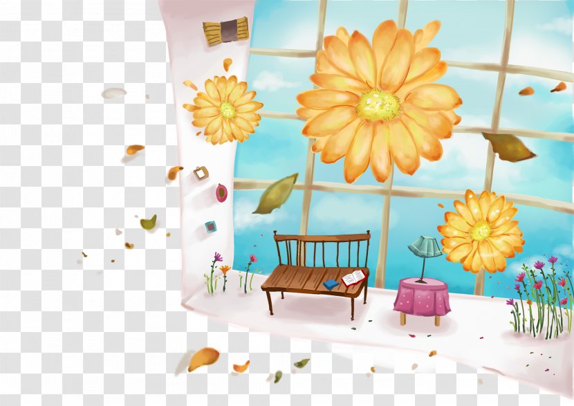 Window Chair - Orange - Sunflowers On The Windowsill Transparent PNG