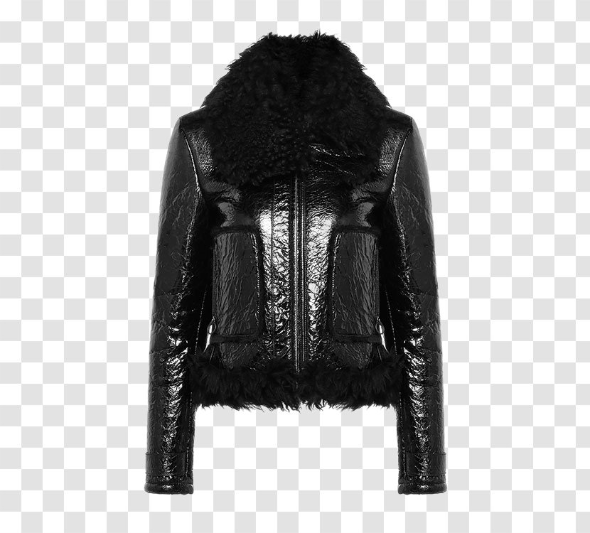 Leather Jacket Zipper Fur Clothing Outerwear - Black And White - Sheepskin Coat Lapel Ms. Transparent PNG