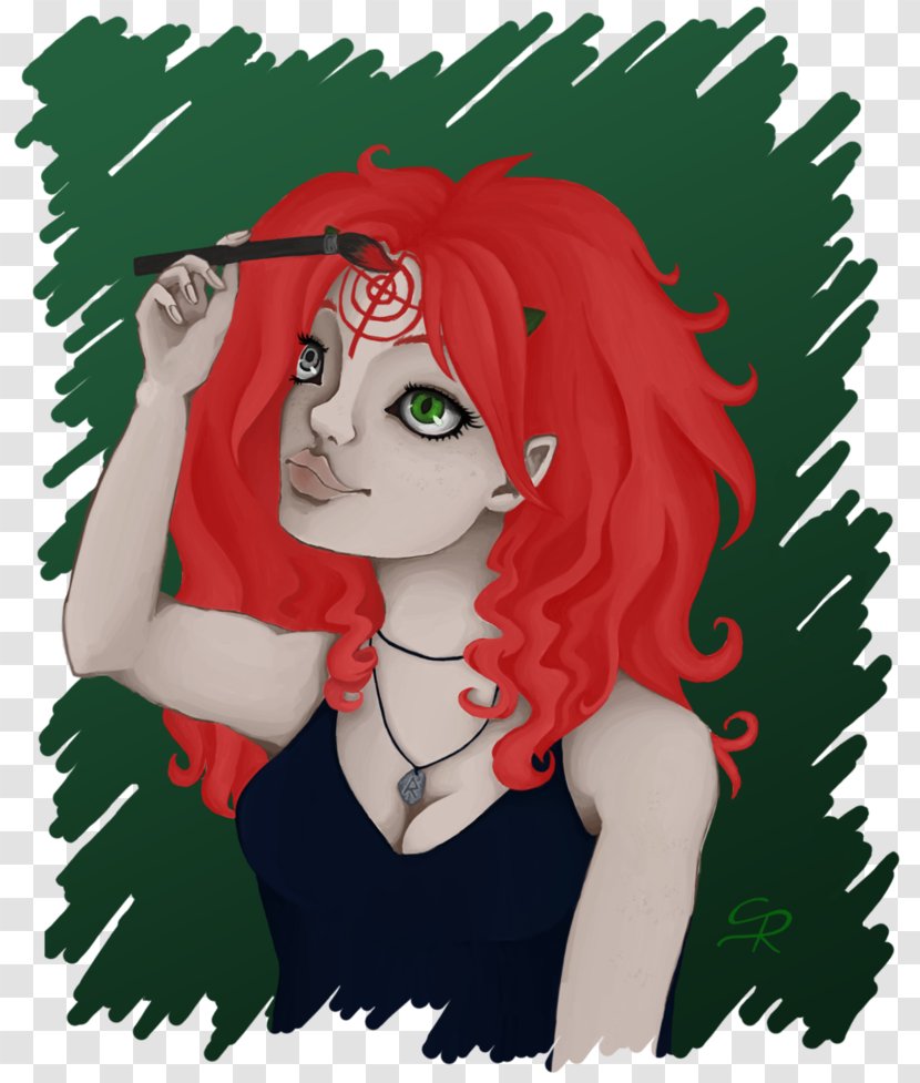 Green Legendary Creature Cartoon Red Hair - Flower - Redhead Drawing Transparent PNG