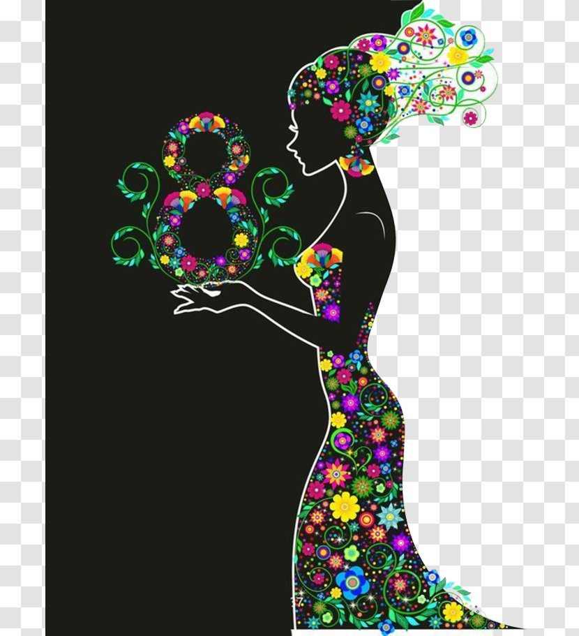 International Womens Day Woman March 8 Party Gift - Flower - Silhouette Transparent PNG