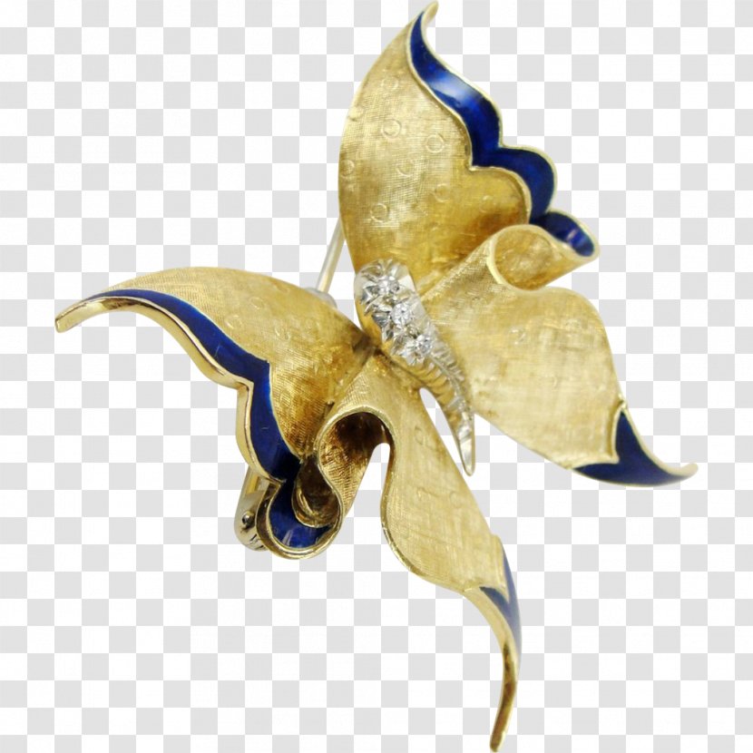 Butterfly Pin Colored Gold Brooch Blue - Chain Transparent PNG