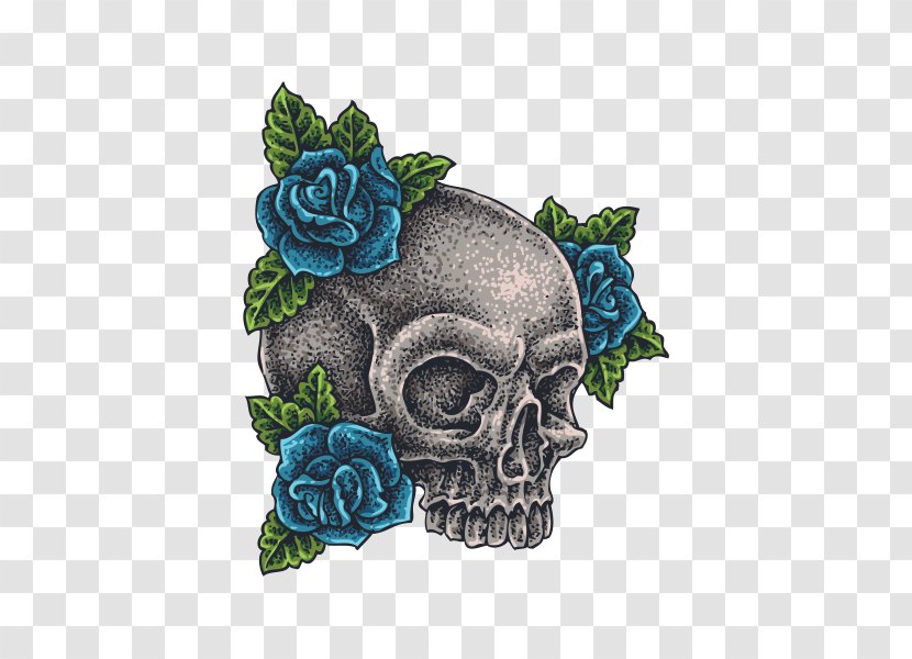 Skull Flower - Aqua - Temporary Tattoo Hydrangea Transparent PNG