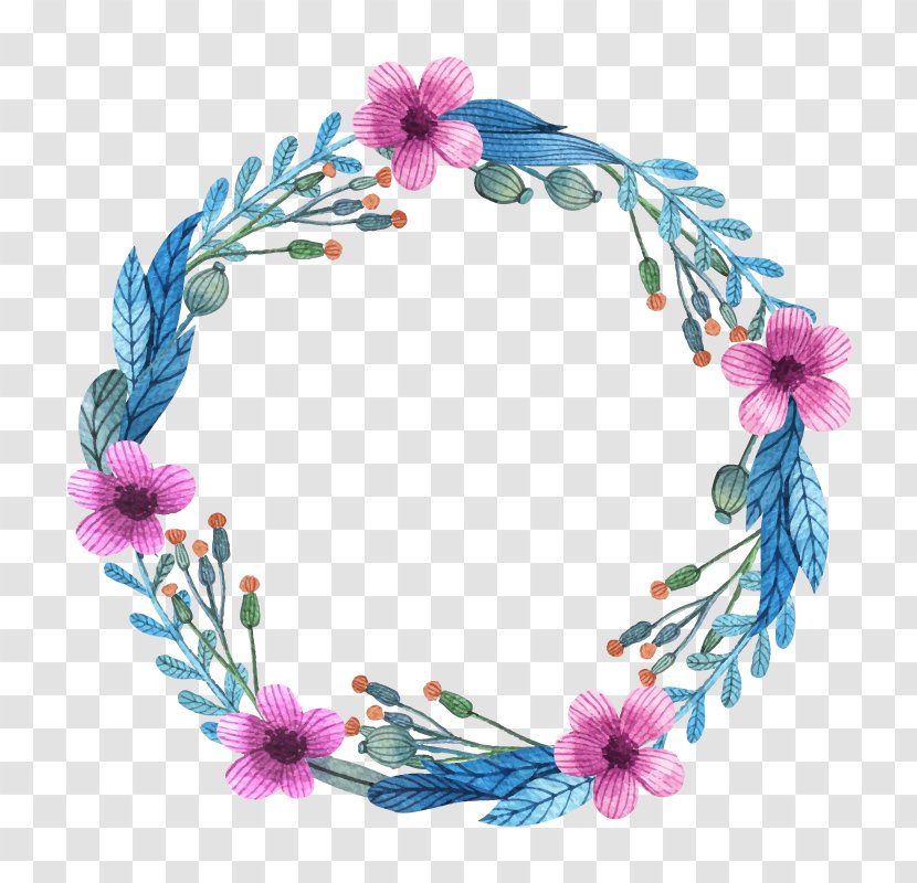 Flower Wreath Watercolor Painting Euclidean Vector Pattern - Blue Orchid Garland Transparent PNG