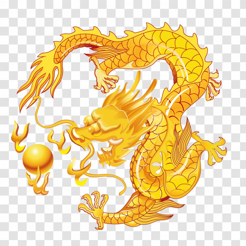 Chinese Dragon Zodiac Fenghuang Totem - Yellow - Golden Transparent PNG