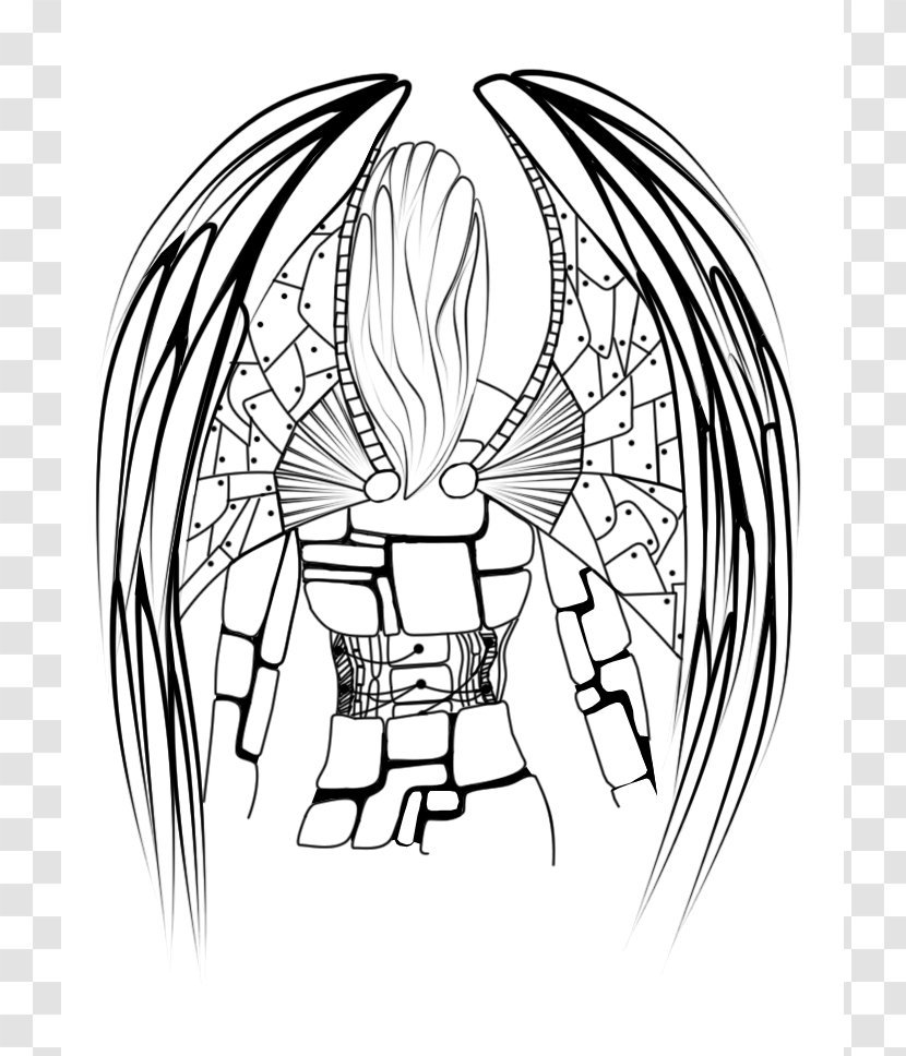 Black And White Line Art Monochrome Photography Drawing - Fictional Character - Angel Transparent PNG