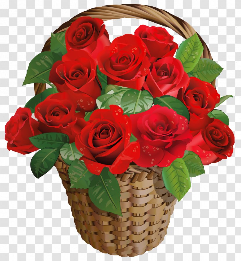 Rose Flower Basket Valentines Day Clip Art - Garden Roses - Valentine Gift Clipart Picture Transparent PNG