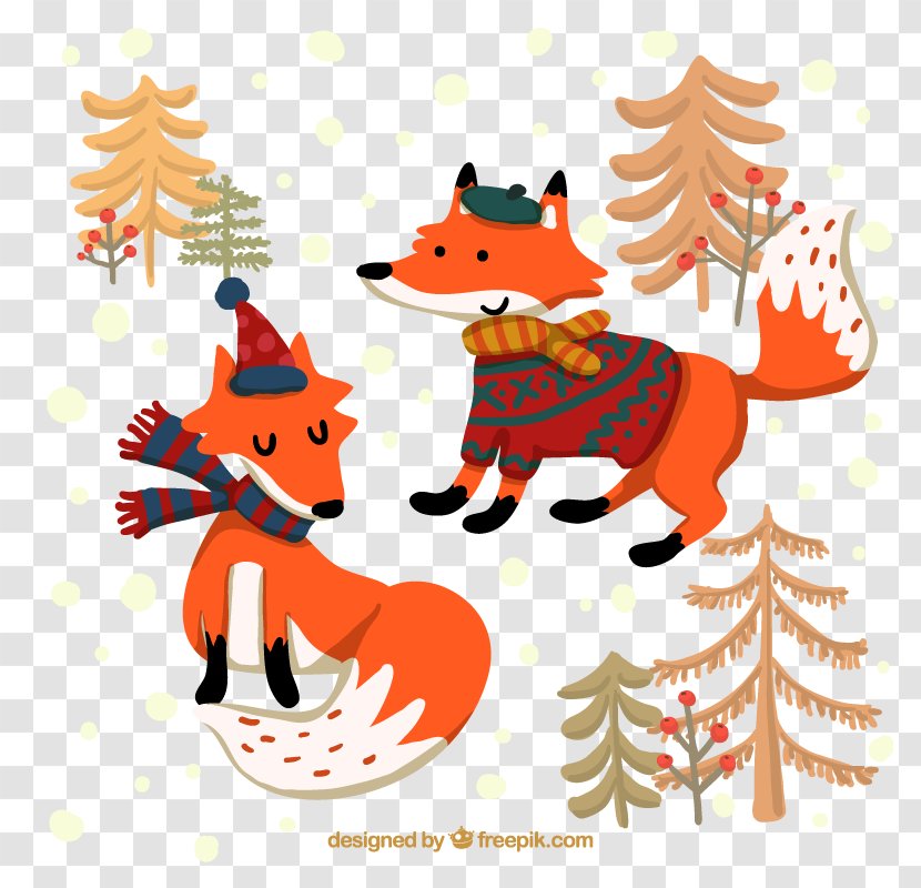 Cartoon Fox Drawing - Christmas Ornament - Vector Elements Winter Transparent PNG