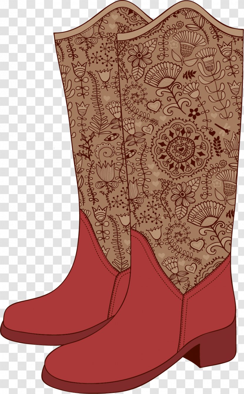 Cowboy Boot Shoe High-heeled Footwear - Vector - Hand-painted Boots Transparent PNG