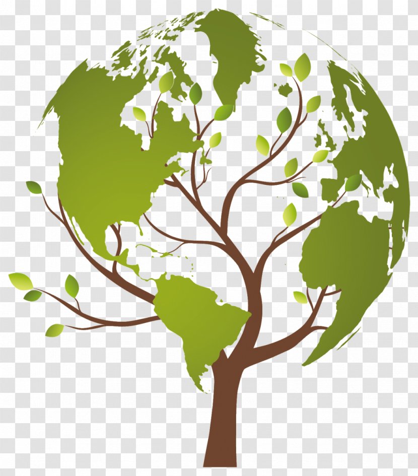Tree World Map - Green - Organic Transparent PNG
