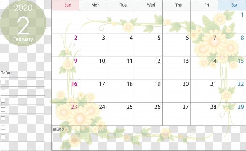February 2020 Calendar February 2020 Printable Calendar 2020 Calendar Transparent PNG