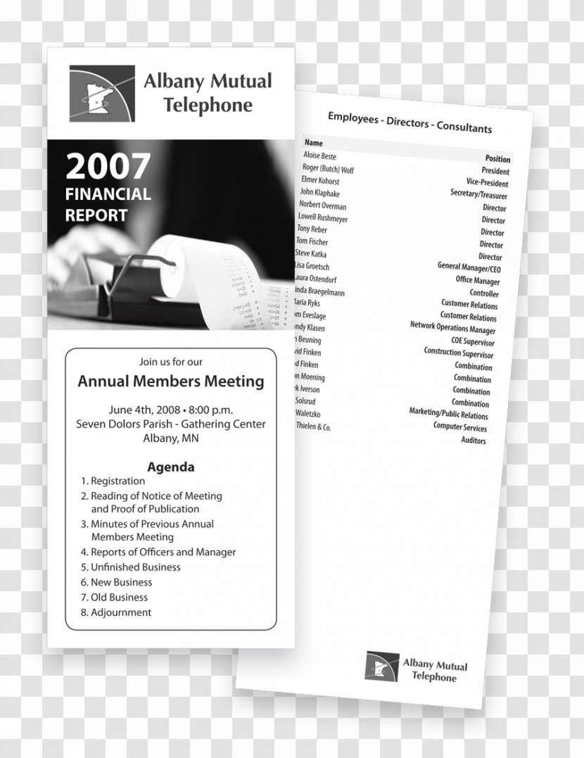 Albany Mutual Telephone Brochure Direct Marketing Annual Report - Peripheral Vision Transparent PNG