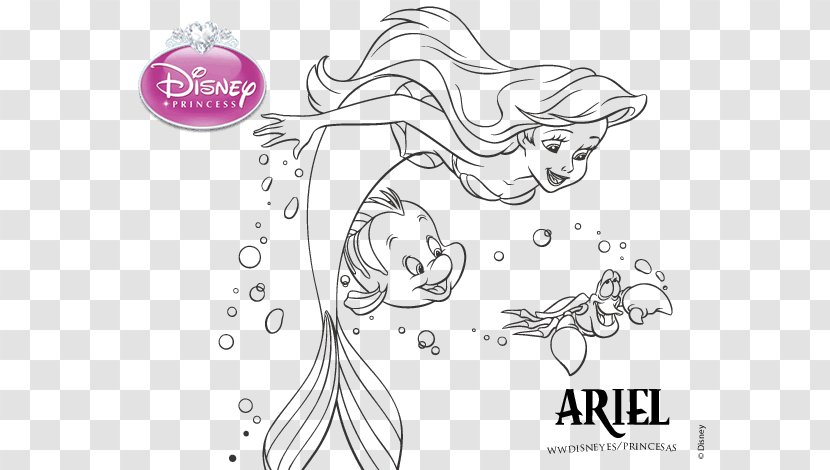 Ariel Rapunzel Sebastian Coloring Book Drawing - Silhouette - PEQUENA SEREIA Transparent PNG