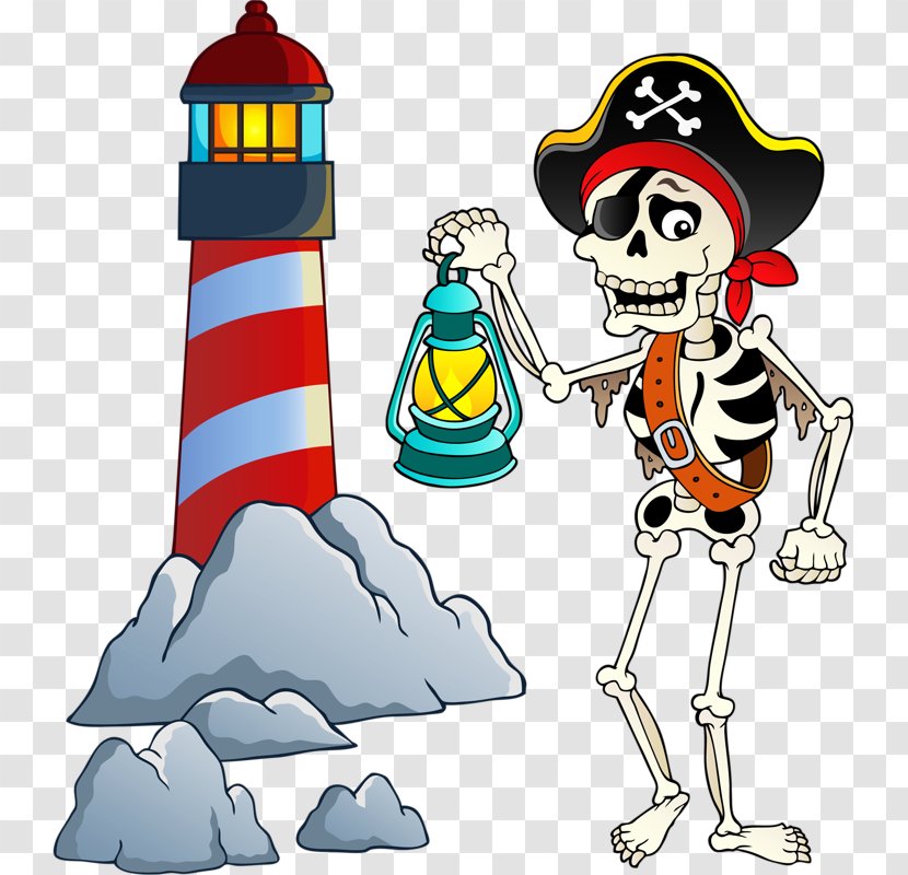 Piracy Cartoon Skeleton Royalty-free - Fictional Character - Pirate Skull And Lighthouse Transparent PNG