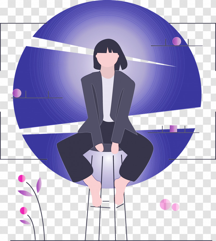 Violet Purple Cartoon Black Hair Transparent PNG