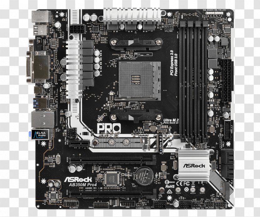 Socket AM4 MicroATX ASRock AB350 Pro4 Motherboard Ryzen - Electronic Component - Spire Transparent PNG