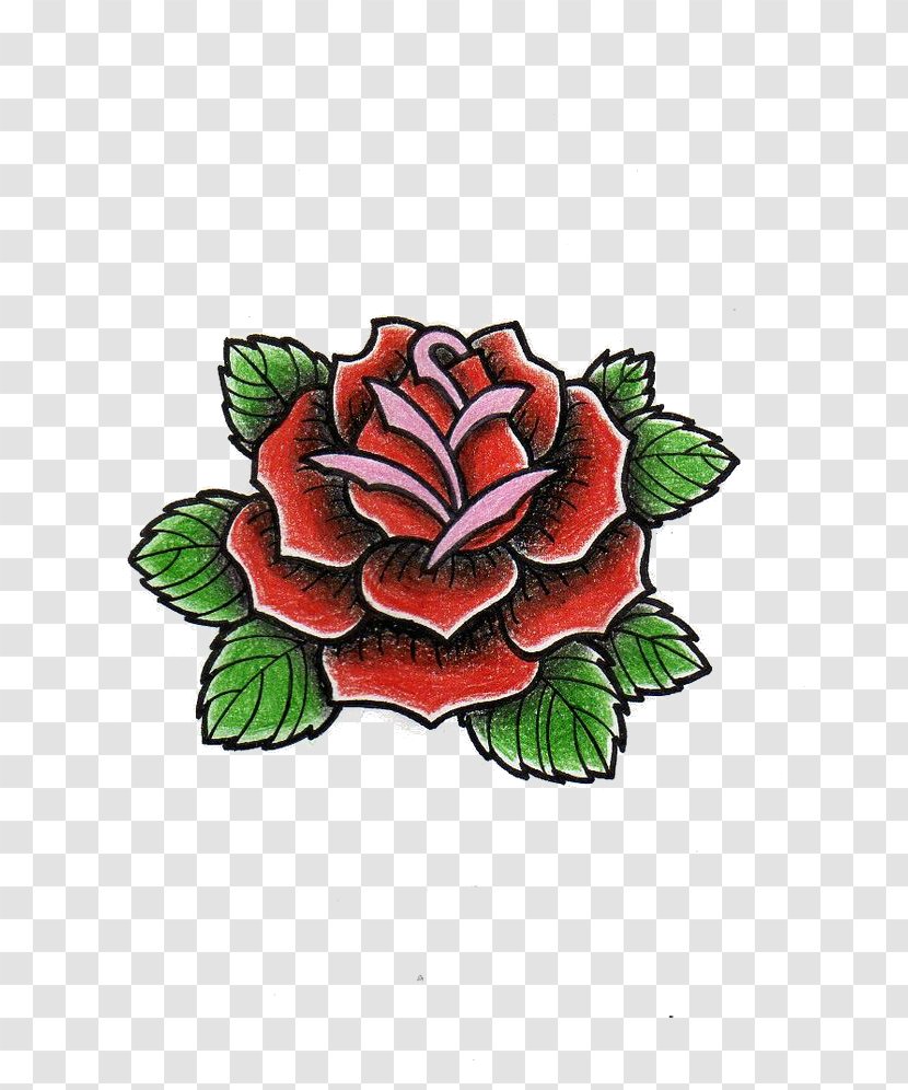 Old School (tattoo) Drawing Rose Sketch - Garden Roses Transparent PNG