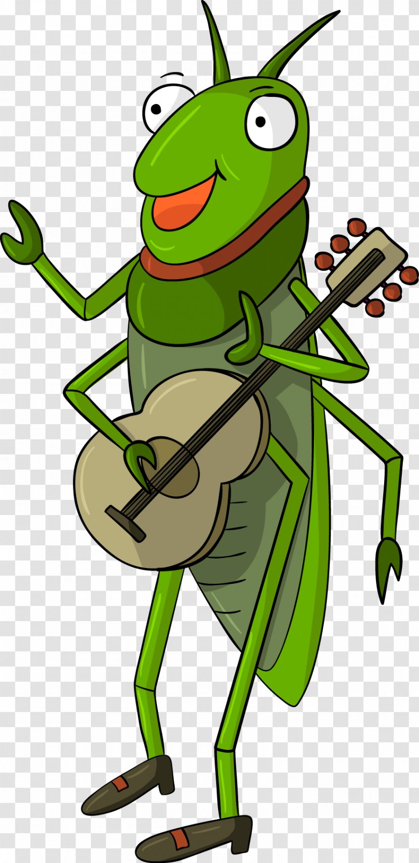 Insect Cricket Grasshopper Clip Art - Green - Vector Cartoon Illustration Playing Guitar Transparent PNG