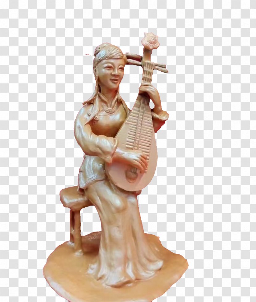 Sculpture Lehmskulptur - Heart - Clay Woman Playing The Pipa Transparent PNG