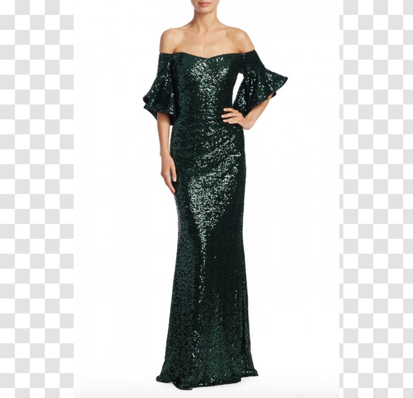 Gown Dress Sequin Shoulder Neckline - Bell Sleeve Transparent PNG