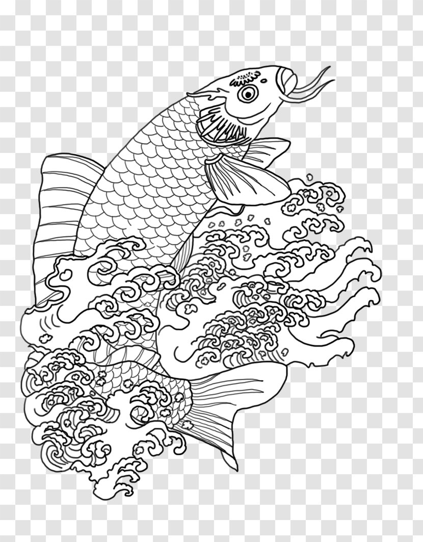 Line Art Drawing Koi Visual Arts Color - Invertebrate - Fish Transparent PNG