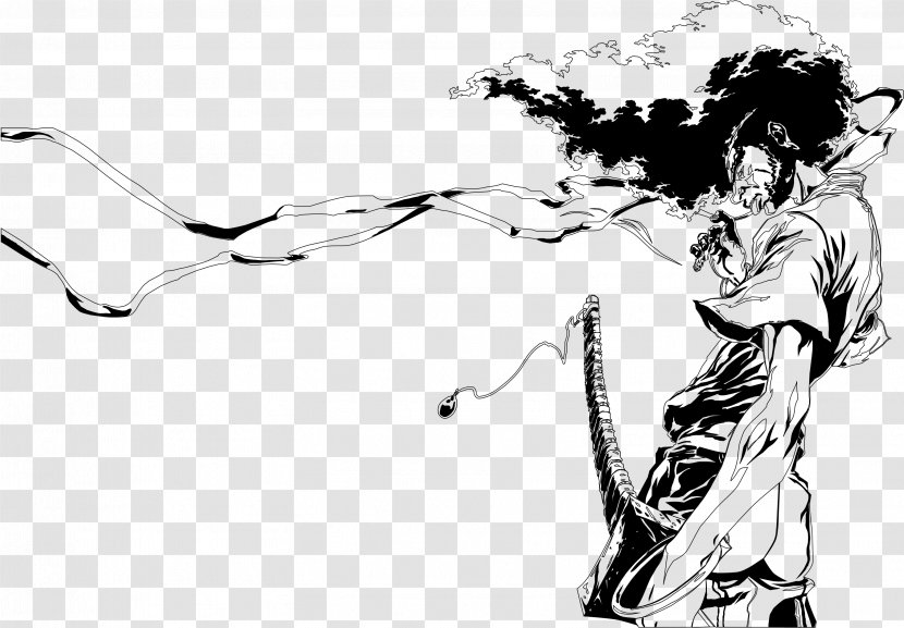 Black And White Afro Samurai Art Drawing Sketch - Tree Transparent PNG