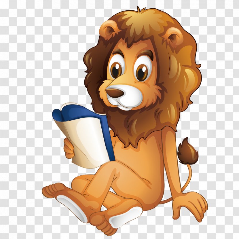 Lion Reading Book Illustration - Stock Photography - A Vector Transparent PNG