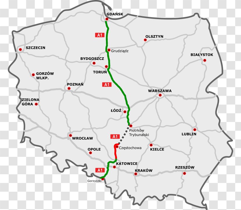 A1 Autostrada A2 A4 Highways In Poland Controlled-access Highway - A18 - Road Transparent PNG