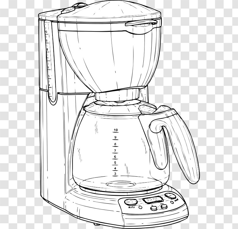 Coffeemaker Cafe Brewed Coffee Drawing - Black And White - Sketch Transparent PNG