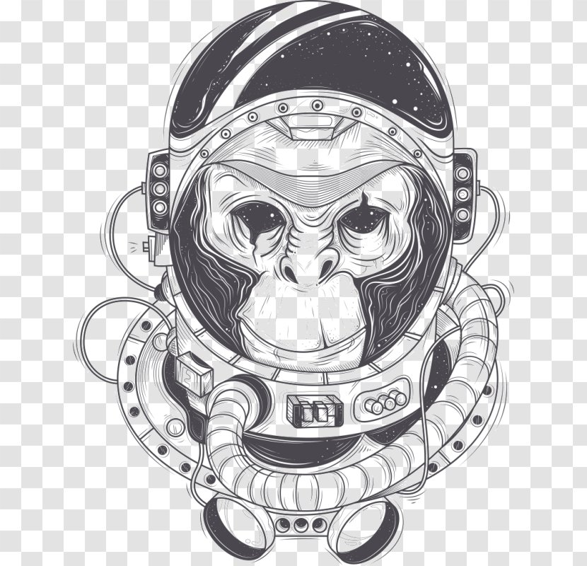 Chimpanzee Astronaut Drawing - Outer Space Transparent PNG
