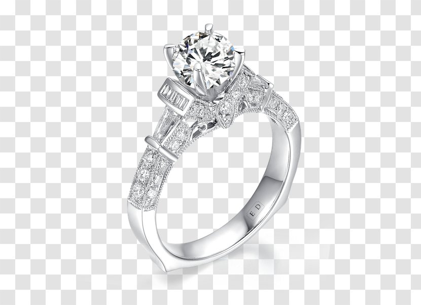 Sylvie Collection Engagement Ring Diamond - Platinum Transparent PNG