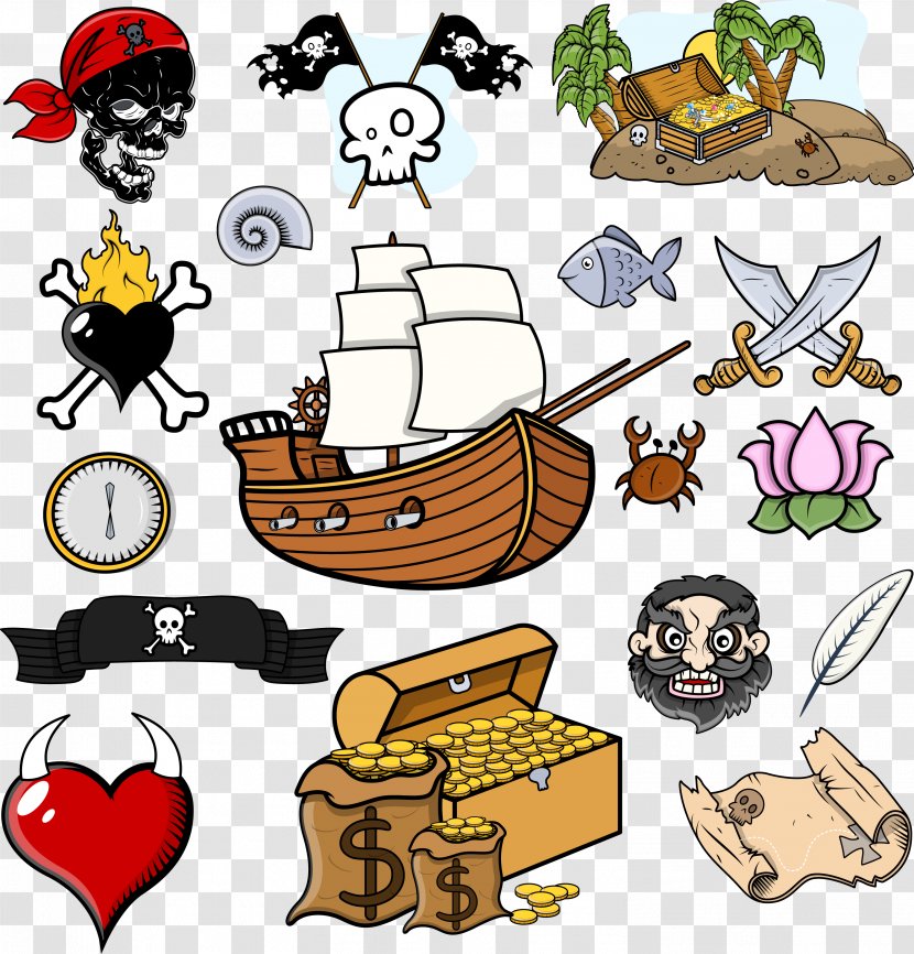 Piracy Royalty-free Clip Art - Cartoon - Vector Medieval Pirates And Treasure Transparent PNG